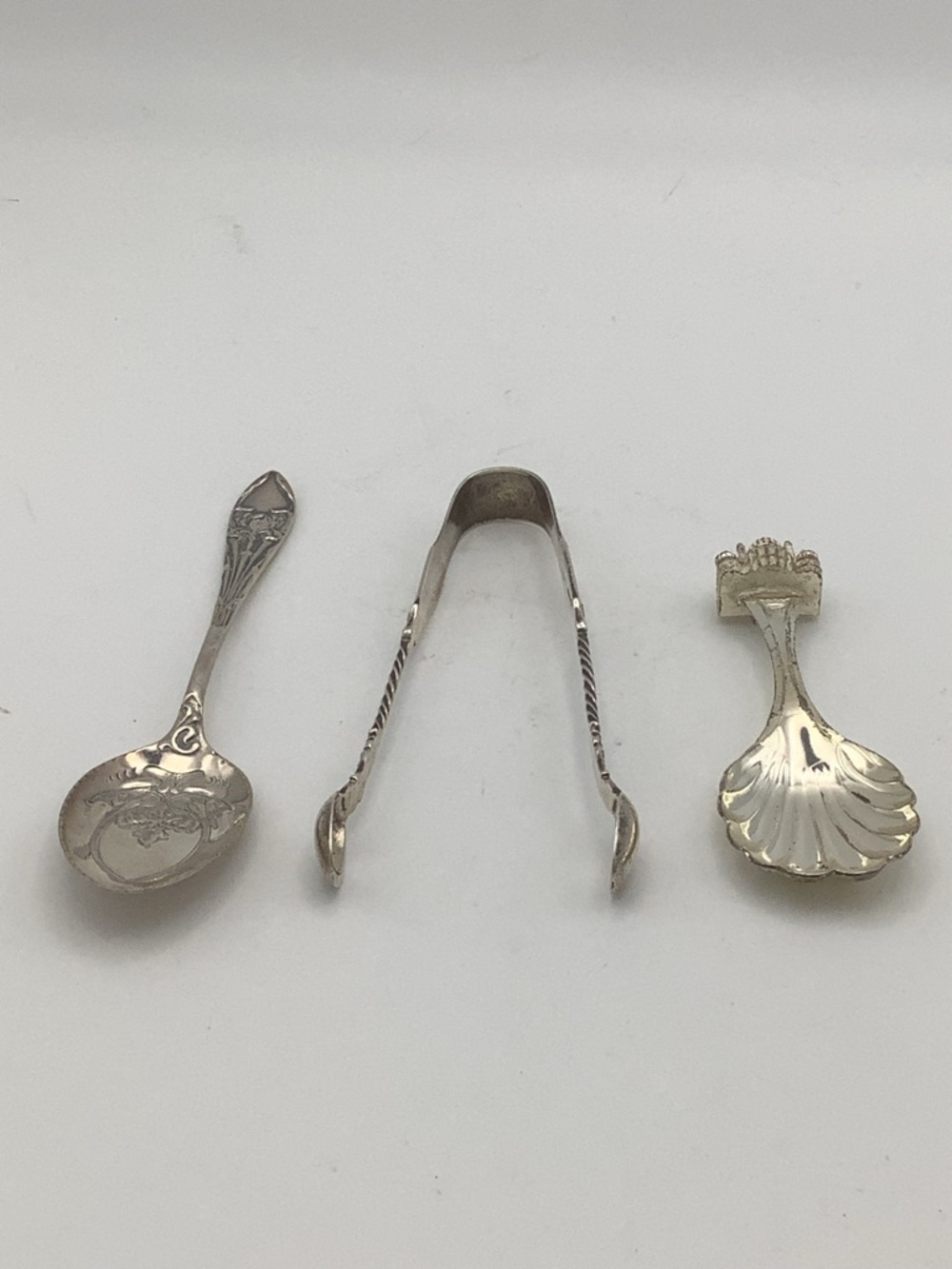 Vintage Sterling Silver Sugar Tongs and Silverplated Serving Spoons - Picture 2 of 16